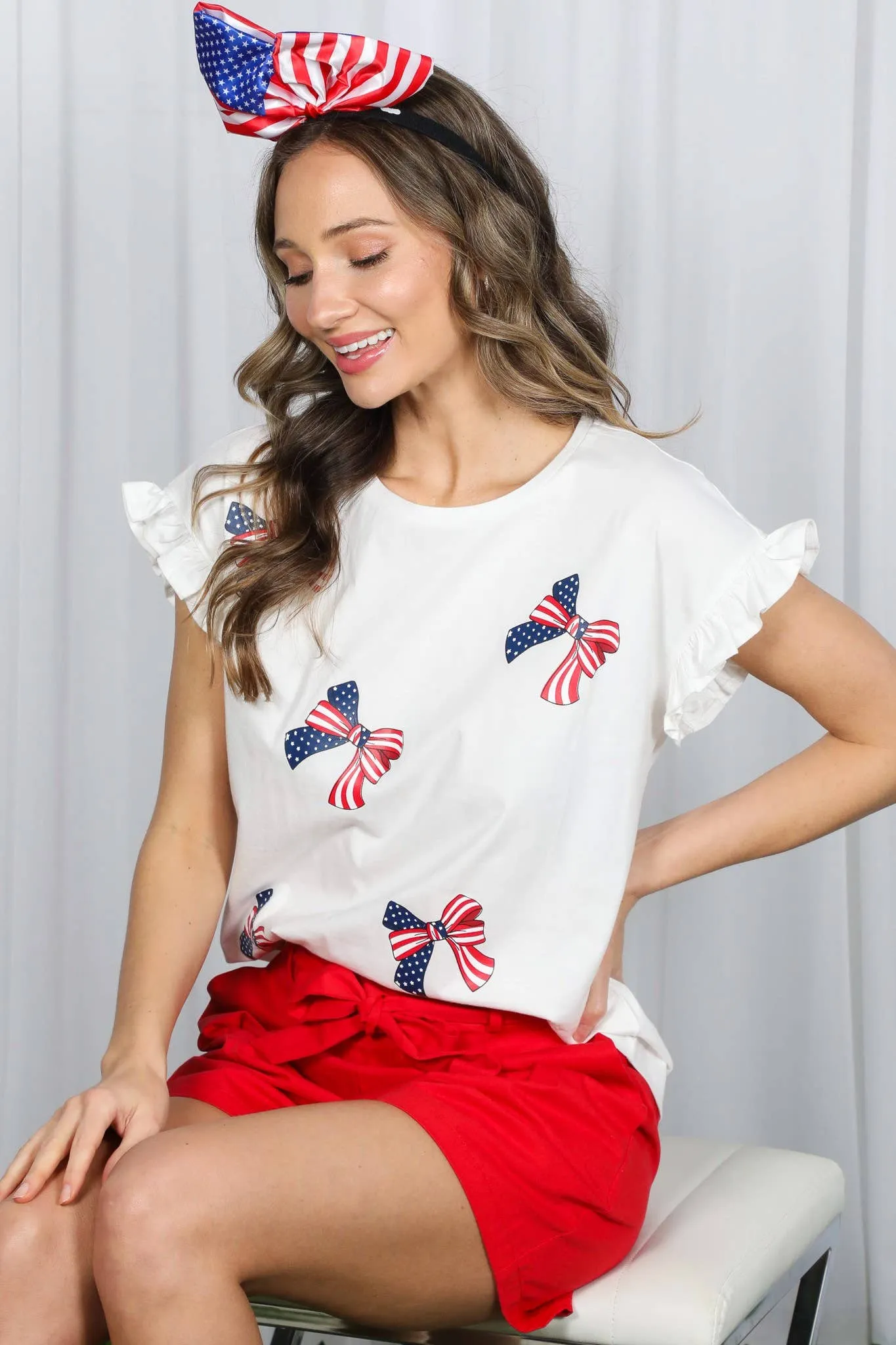 American Flag Bow Graphic Crew Neck