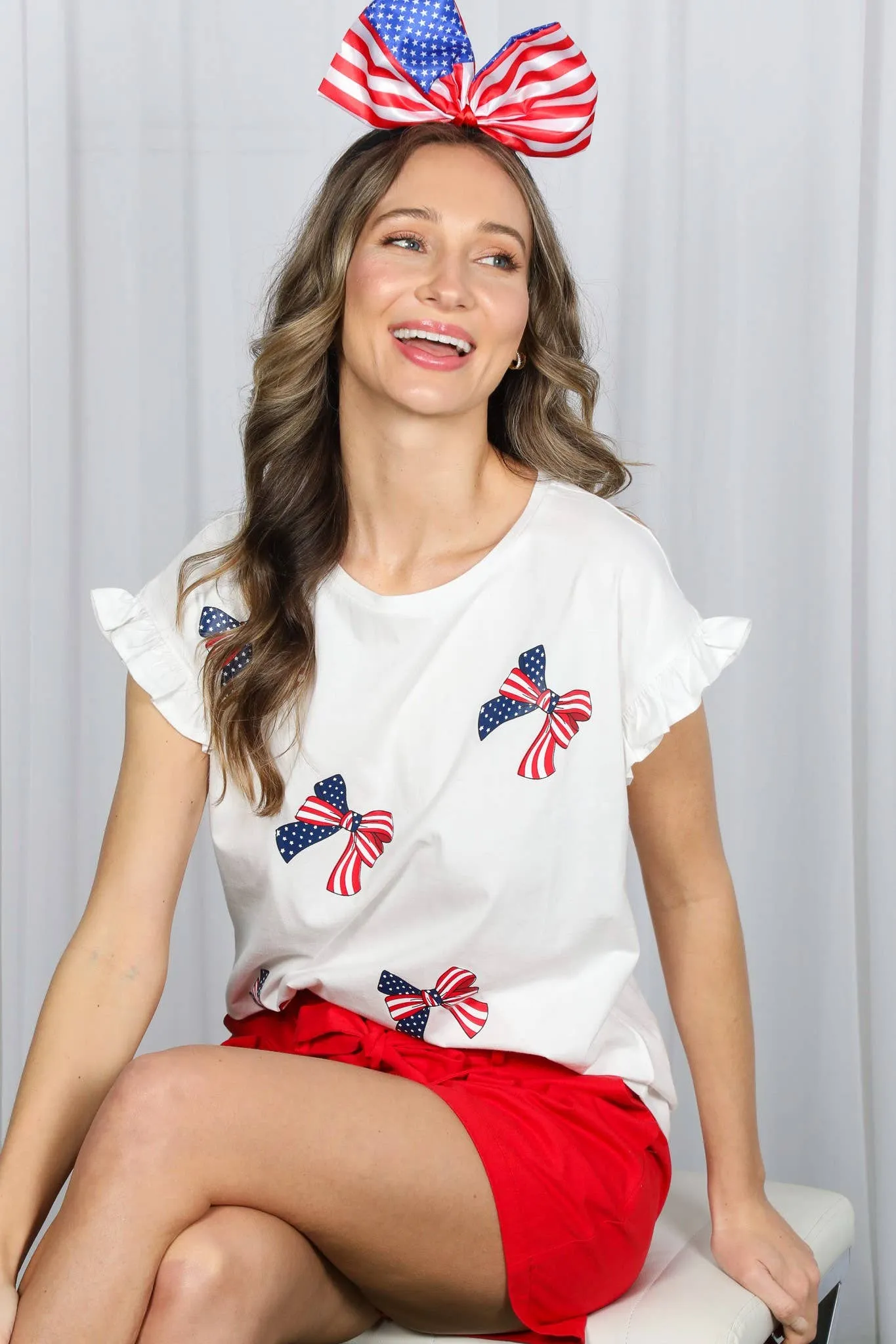 American Flag Bow Graphic Crew Neck