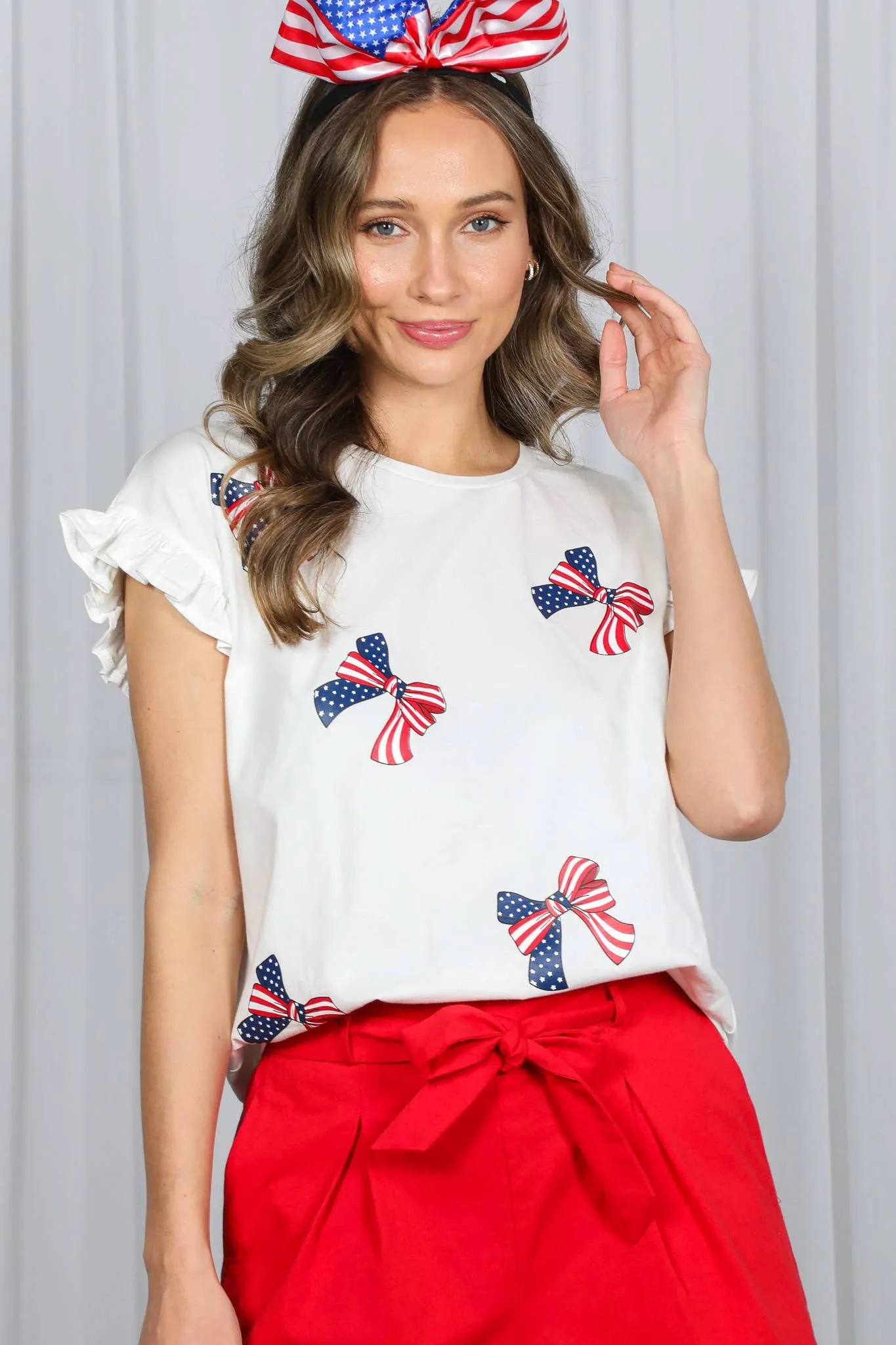American Flag Bow Graphic Crew Neck