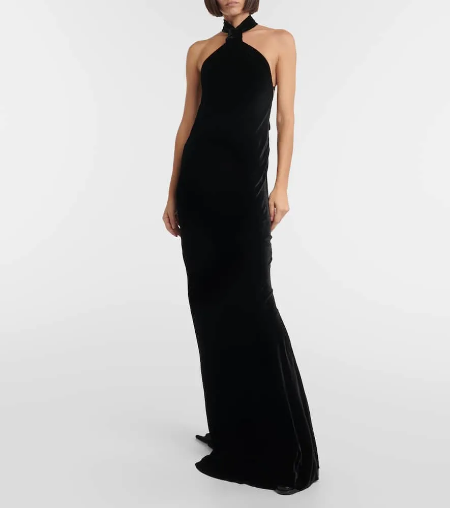 Ann Demeulemeester Halterneck velvet maxi dress