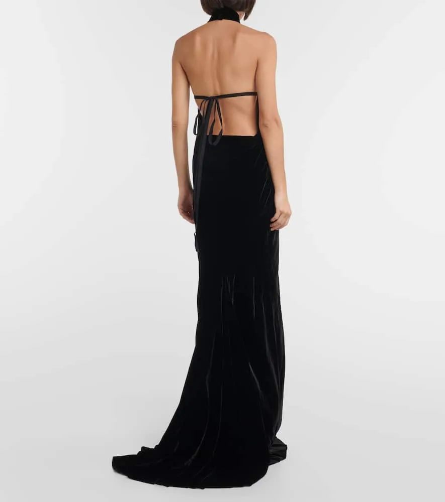 Ann Demeulemeester Halterneck velvet maxi dress