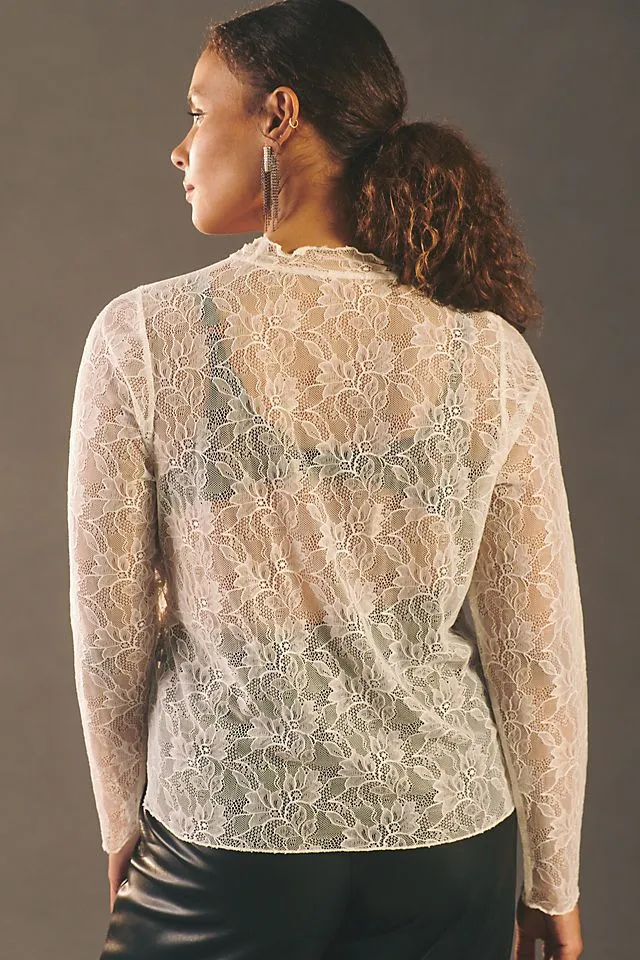 Anthropologie layered lace turtleneck, white