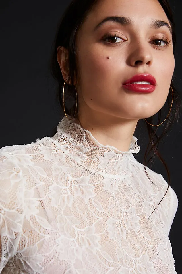 Anthropologie layered lace turtleneck, white