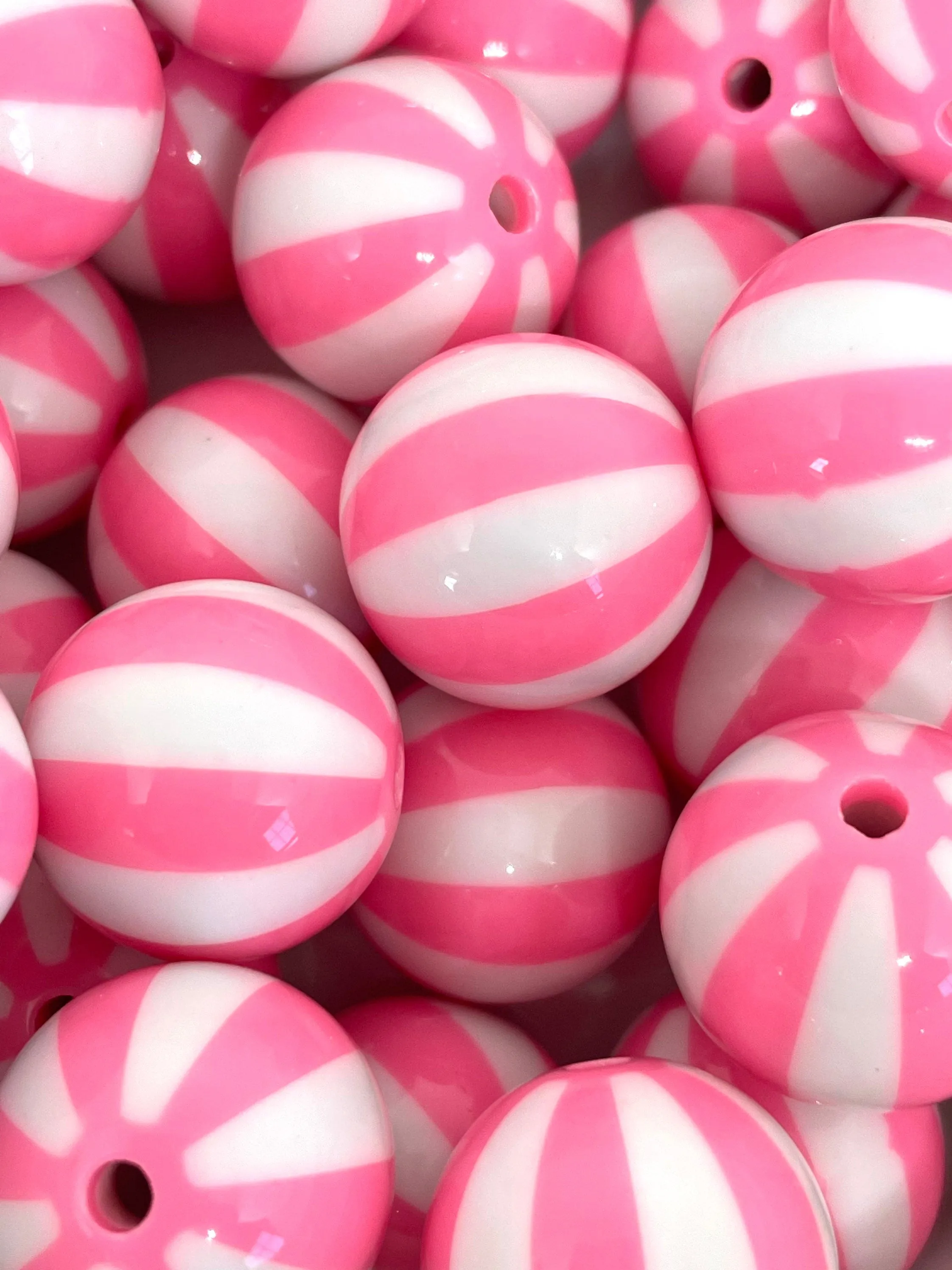 Baby Pink Beach Ball Beads for Chunky Jewelry, Chunky Beads for Necklace, 20mm Pink Beads, Striped Beads, Kawaii Beads, Sweet Lolita Beads