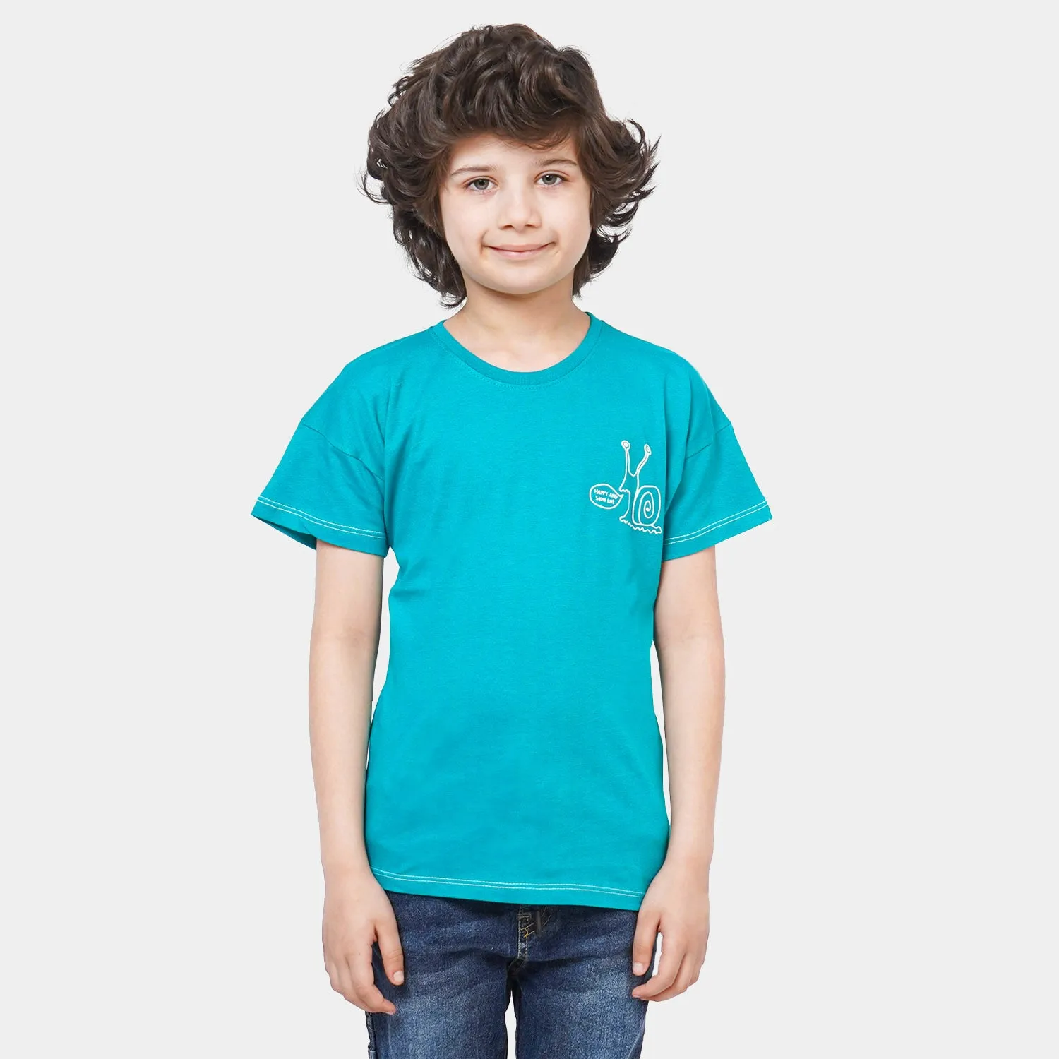 Boys Cotton T-Shirt Slow Life - Petrol Green