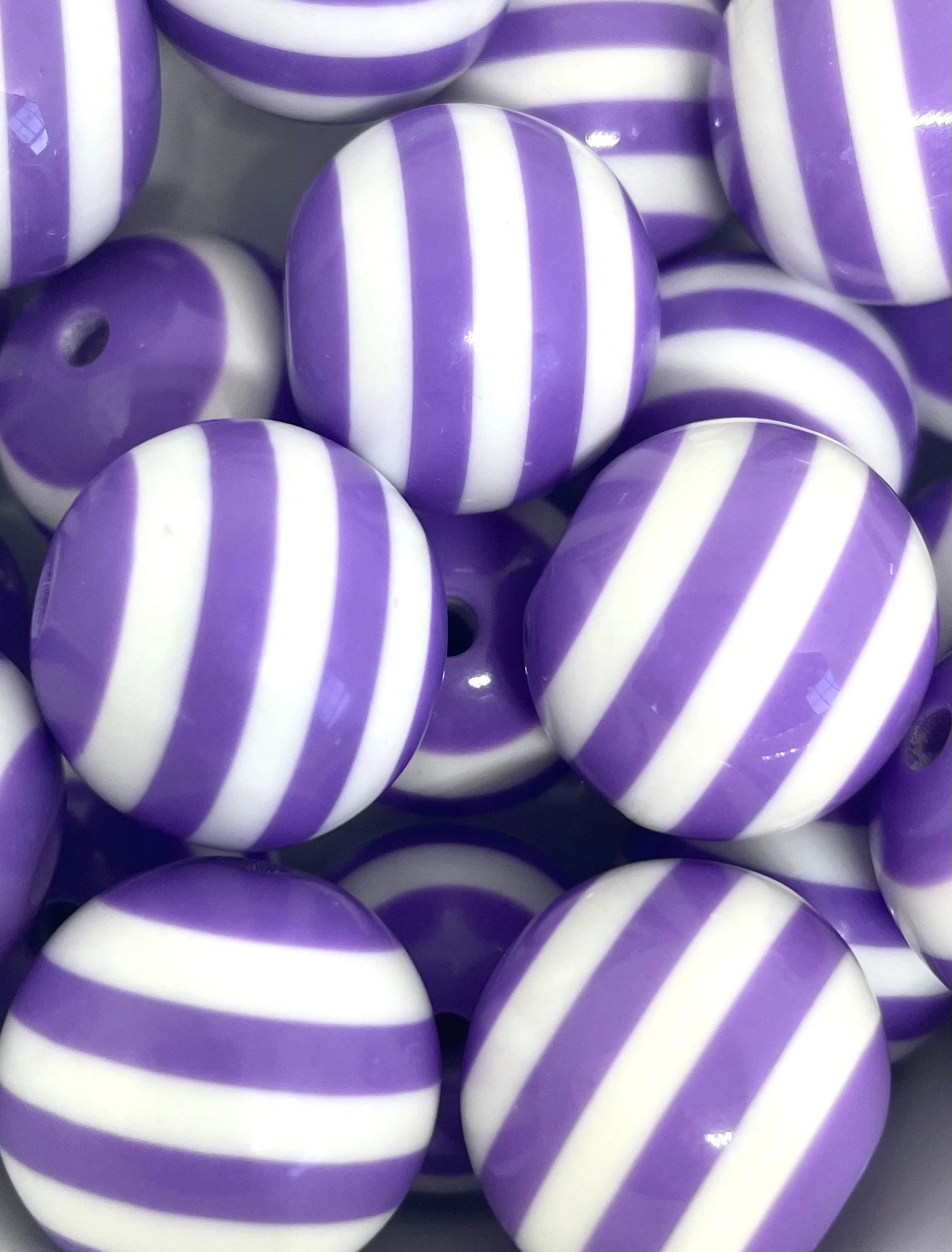 Bright Purple and White Striped Beads, Chunky Bead Mix for Jewelry, Large Purple Beads for Necklace, 20mm Beads