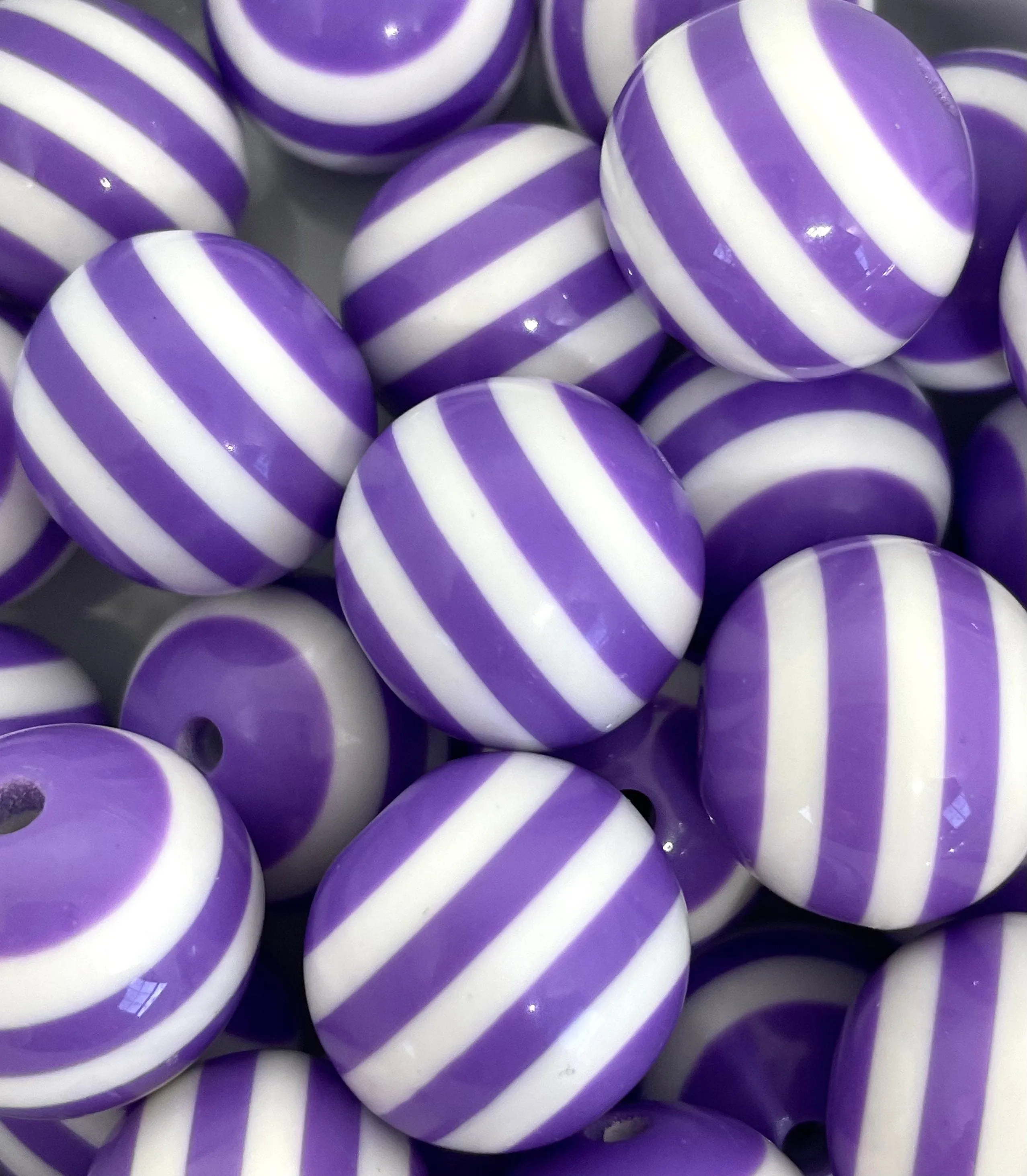 Bright Purple and White Striped Beads, Chunky Bead Mix for Jewelry, Large Purple Beads for Necklace, 20mm Beads