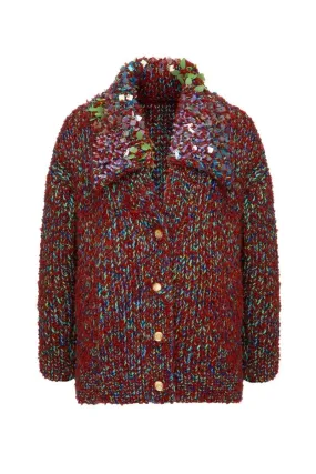BROWN WOOL-BLEND CARDIGAN WITH COLLAR DETAILING