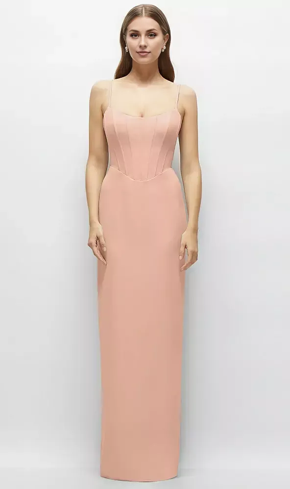 Column Sheath Maxi Dress Corset Spaghetti Strap Long Bridesmaid Dresses
