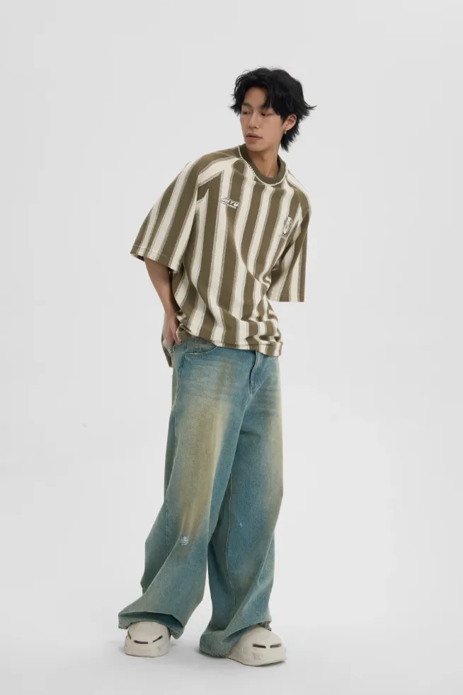 Contrast Striped Neck Beaded T-Shirt