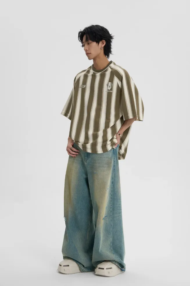 Contrast Striped Neck Beaded T-Shirt