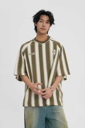 Contrast Striped Neck Beaded T-Shirt