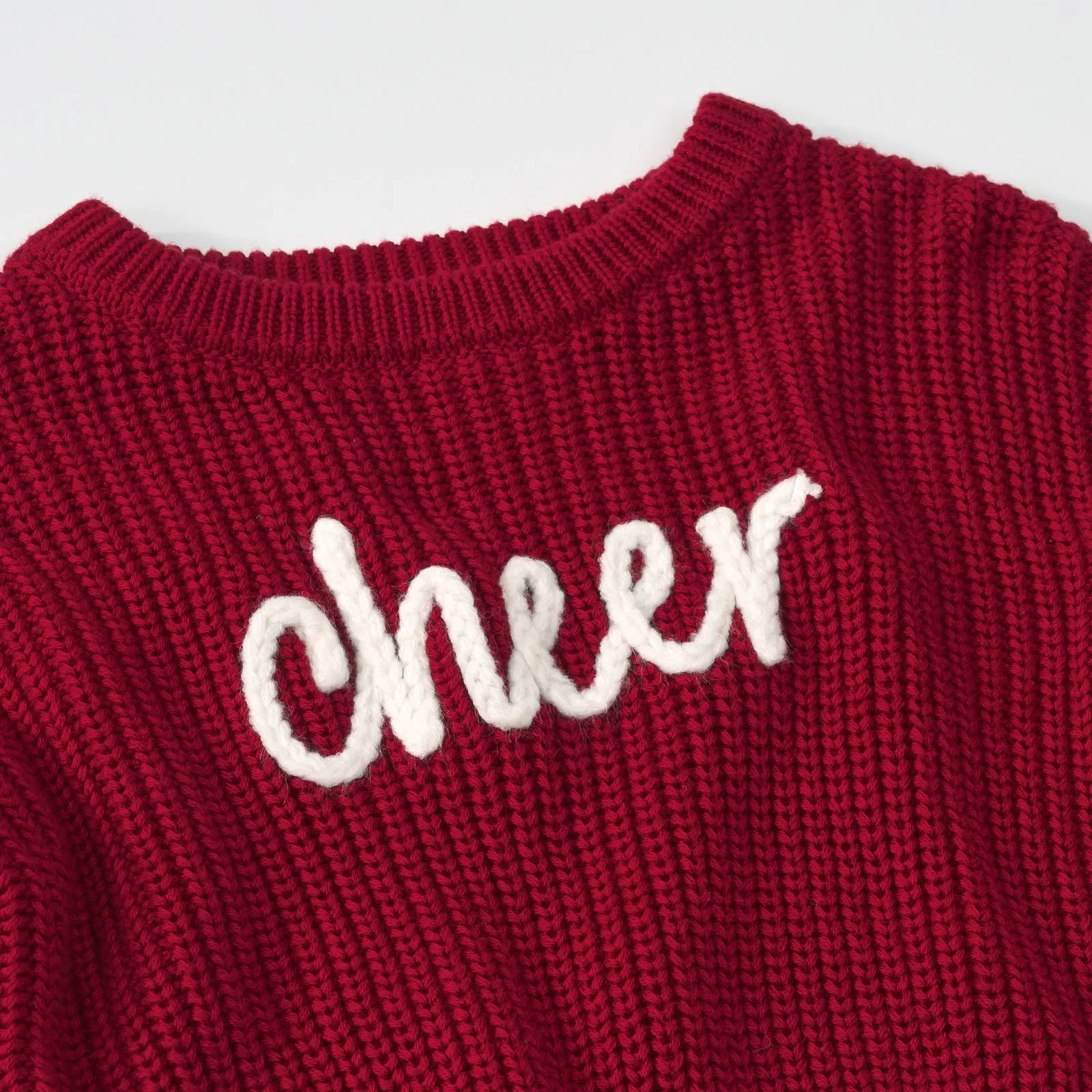 Deep Crimson "Cheer" Drop Shoulder Sweater