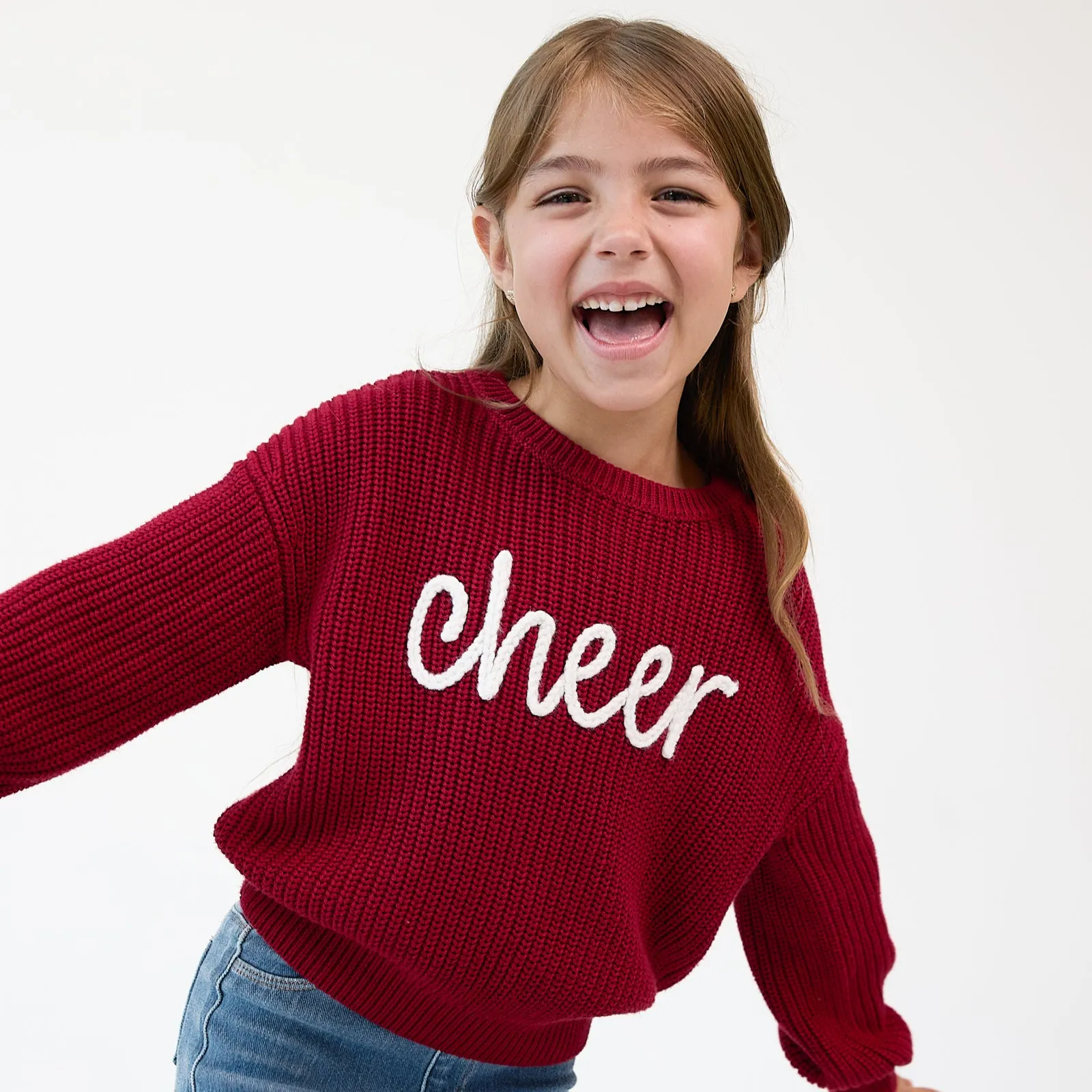 Deep Crimson "Cheer" Drop Shoulder Sweater