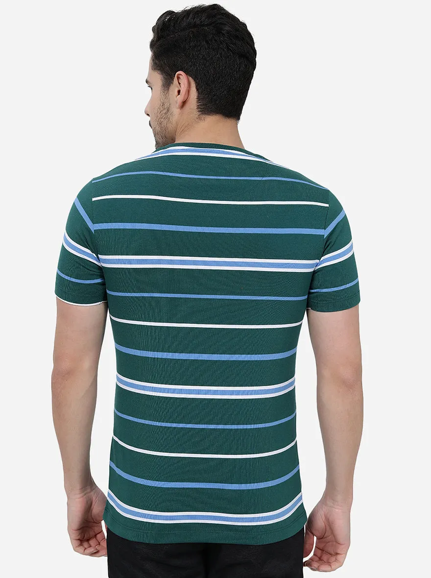 Green   Striped Slim Fit T-Shirt | JadeBlue