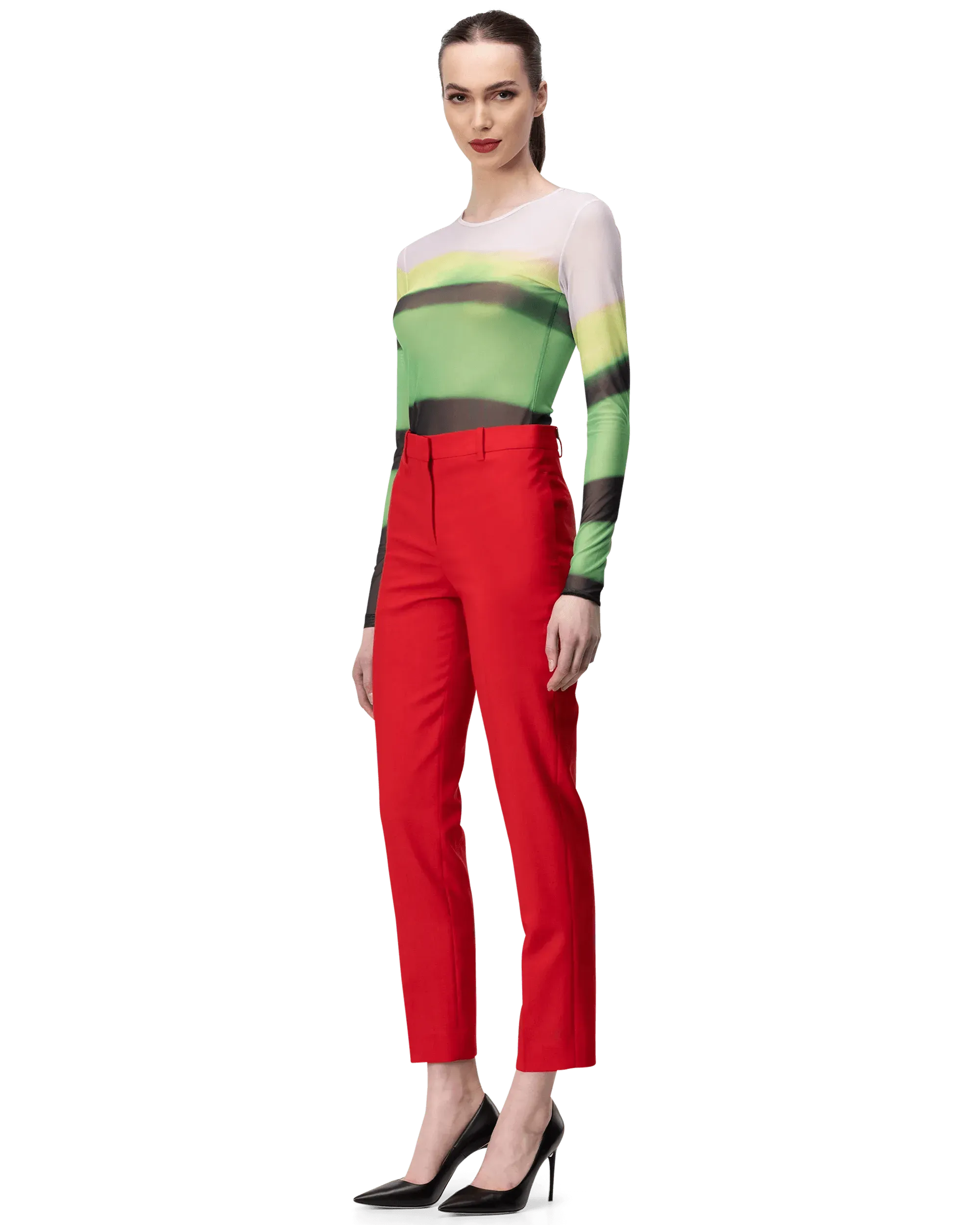 Haste Stripe Print Mix Mesh Top