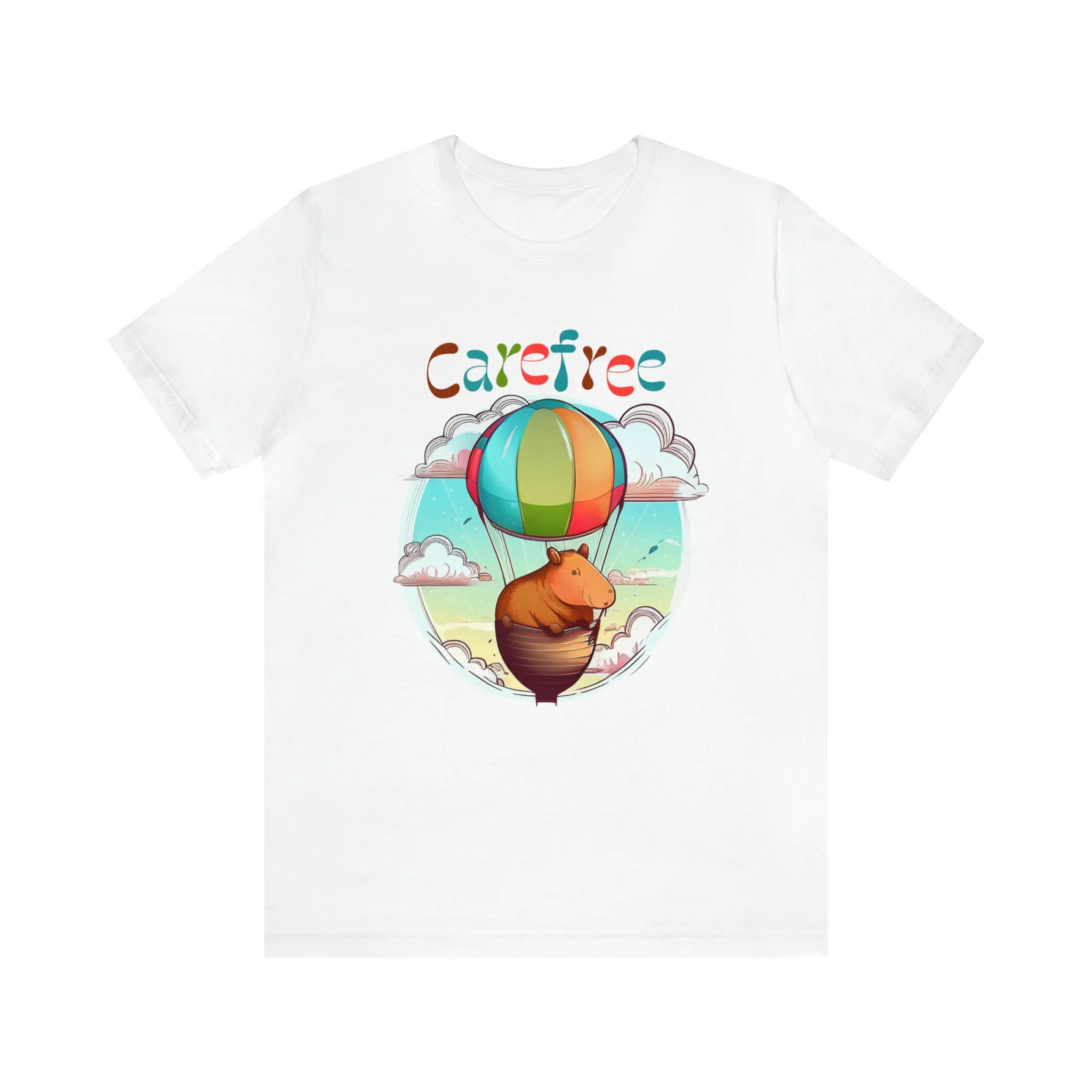 Hot Air Balloon Capybara Shirt | Capybara Lover Gift | Carefree Good Vibes Only Shirt | Unisex Jersey T-shirt