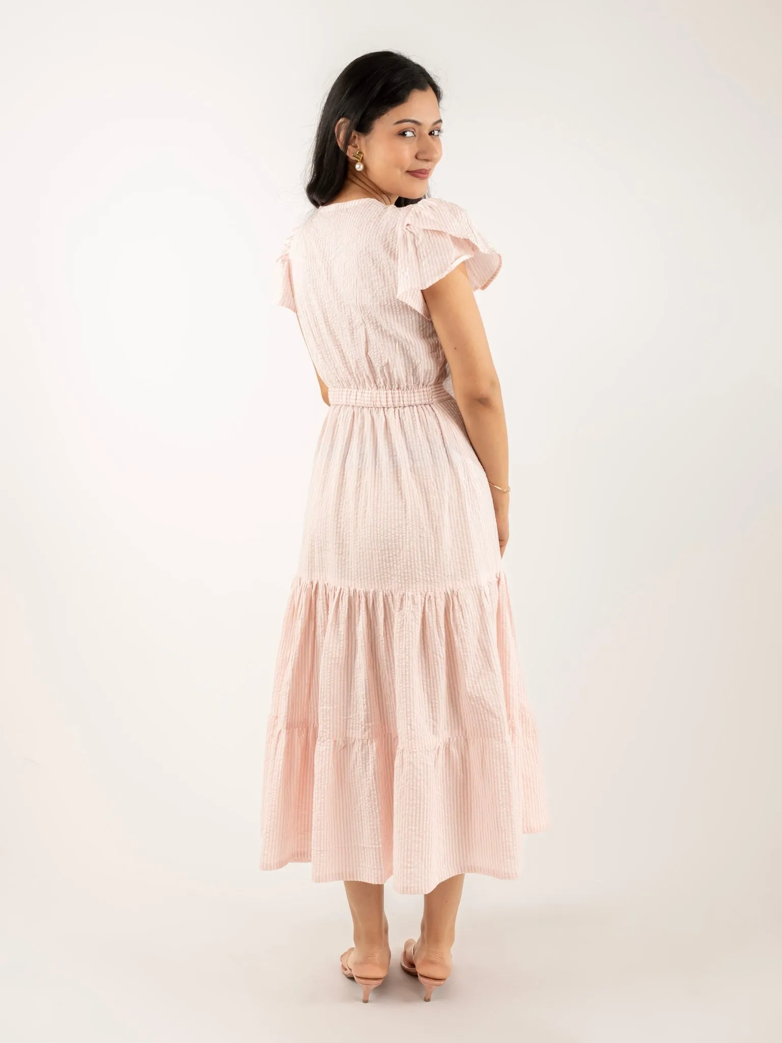 MONOMEE TIFFANY PINK STRIPED COTTON DRESS