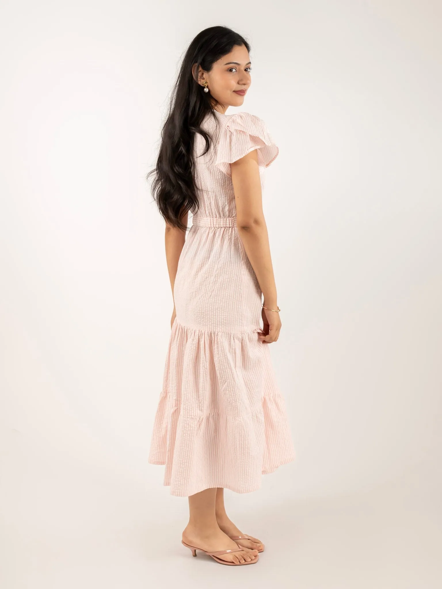 MONOMEE TIFFANY PINK STRIPED COTTON DRESS