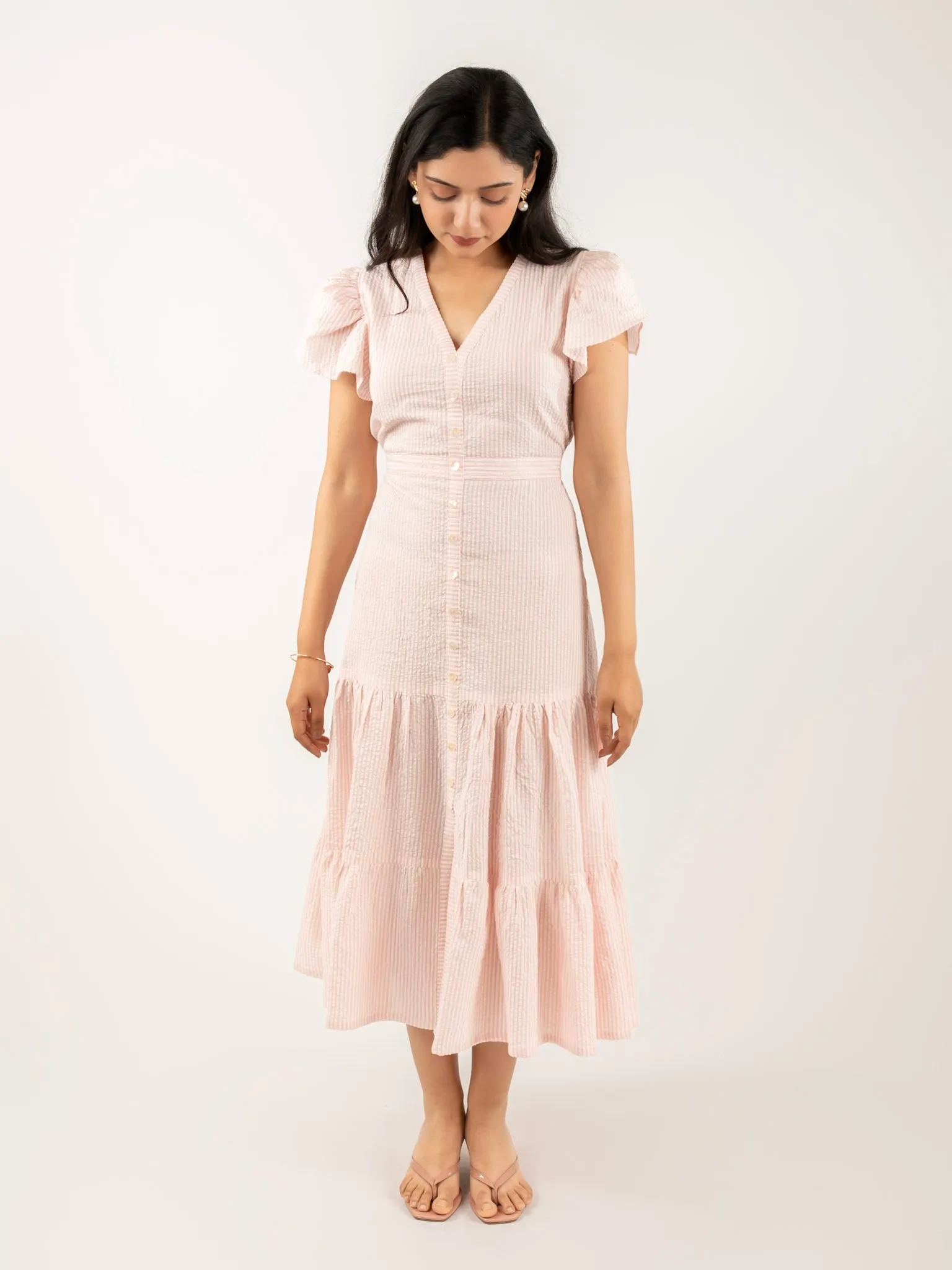 MONOMEE TIFFANY PINK STRIPED COTTON DRESS