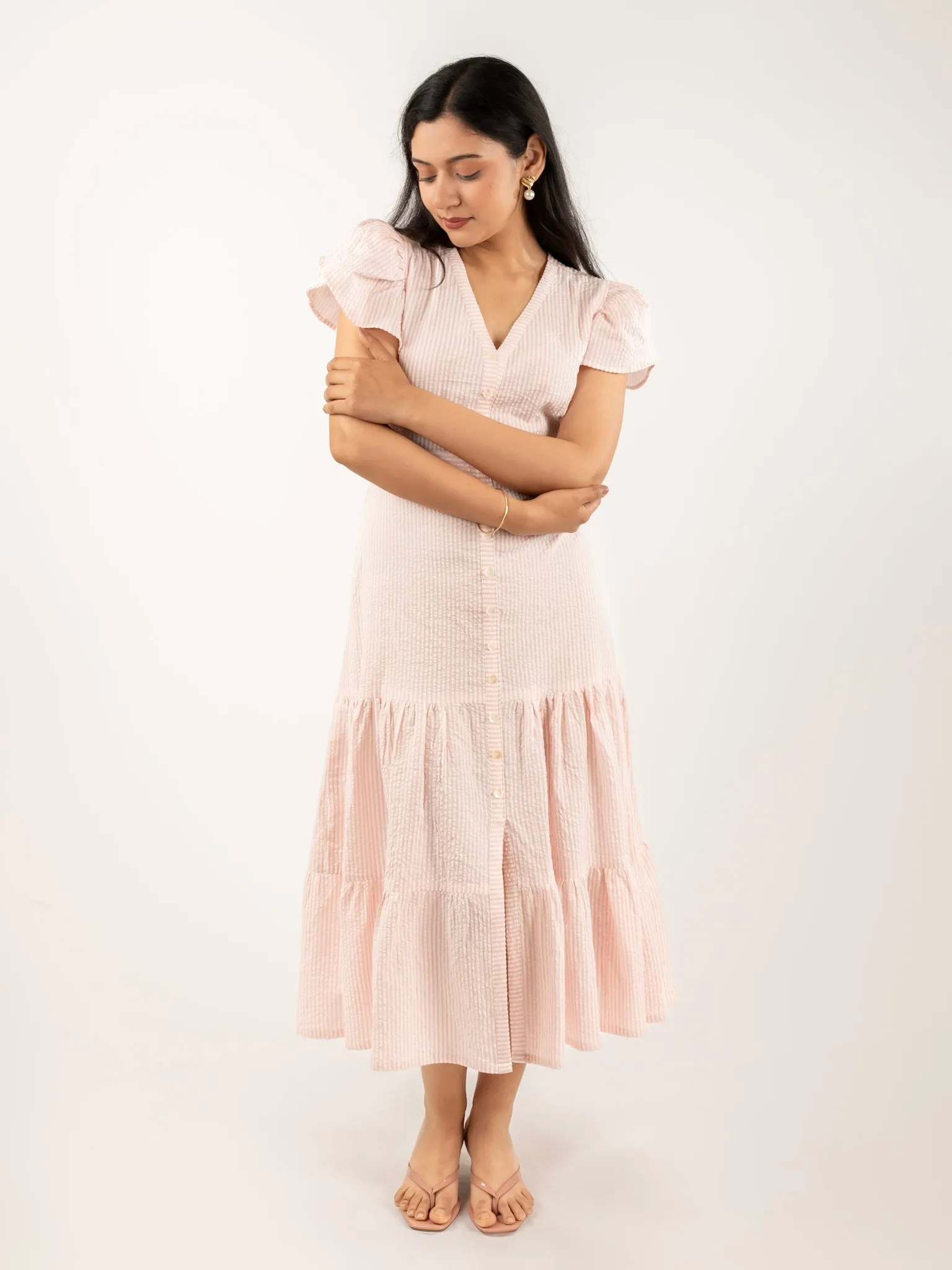 MONOMEE TIFFANY PINK STRIPED COTTON DRESS