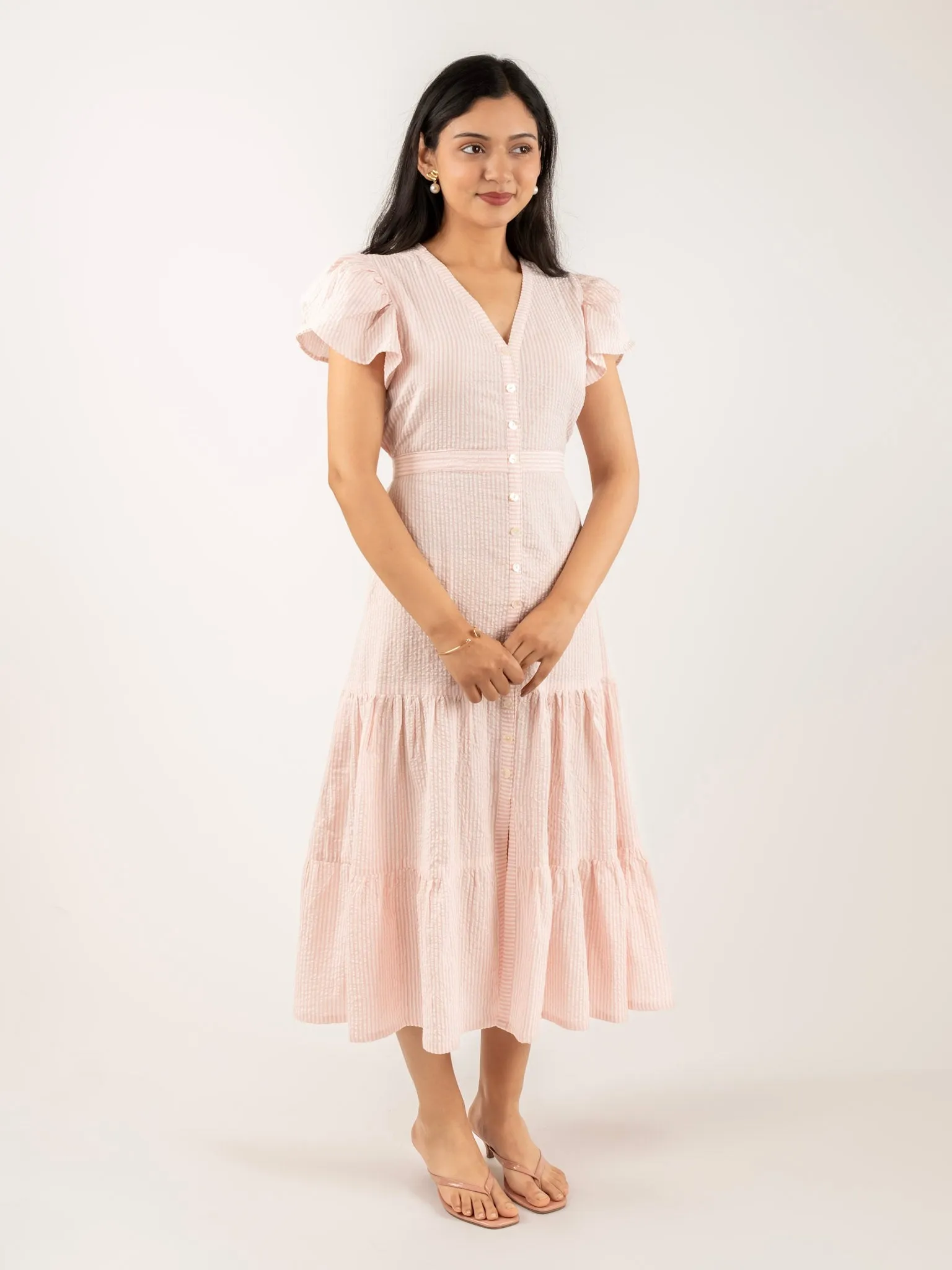 MONOMEE TIFFANY PINK STRIPED COTTON DRESS