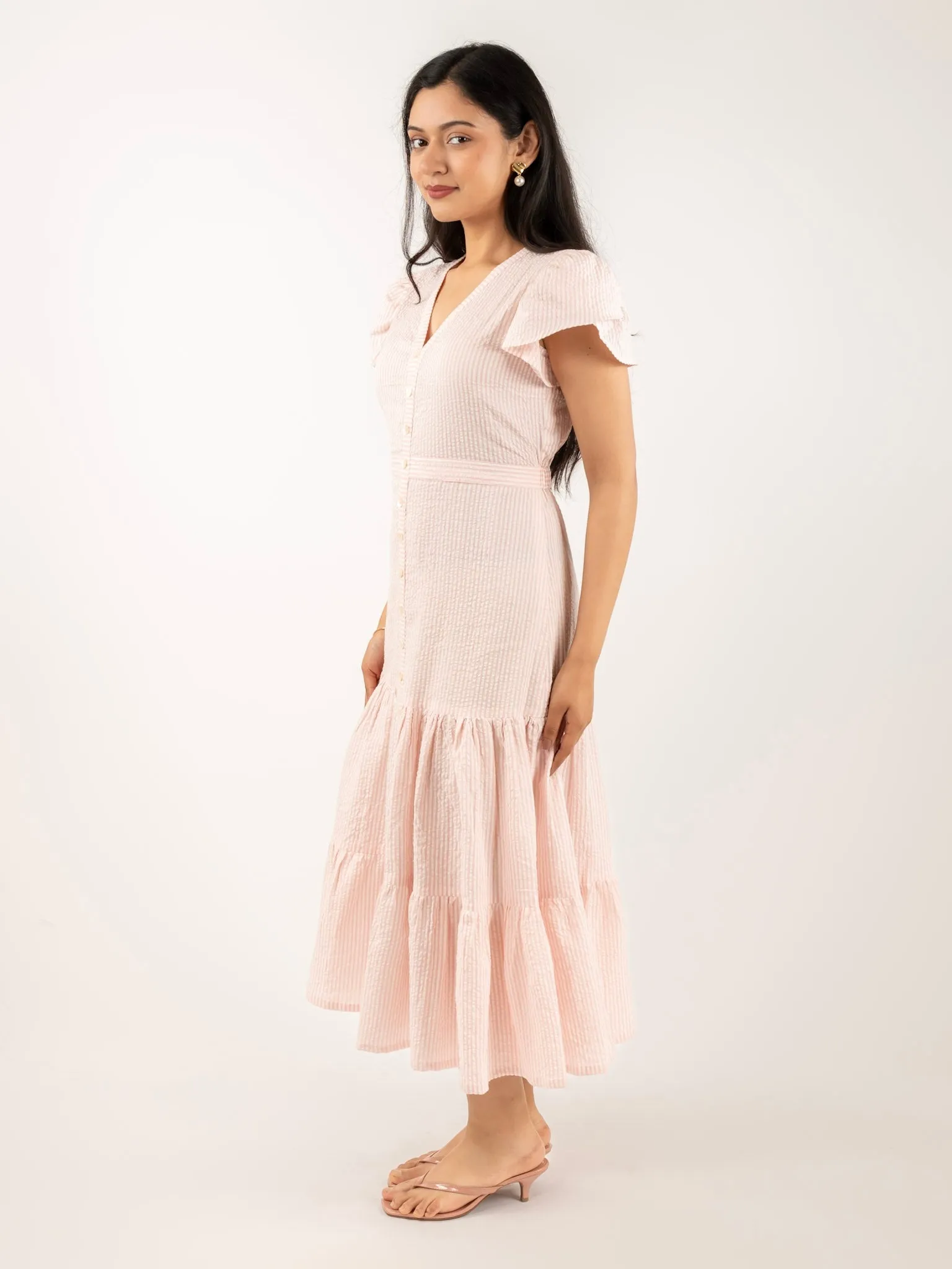 MONOMEE TIFFANY PINK STRIPED COTTON DRESS