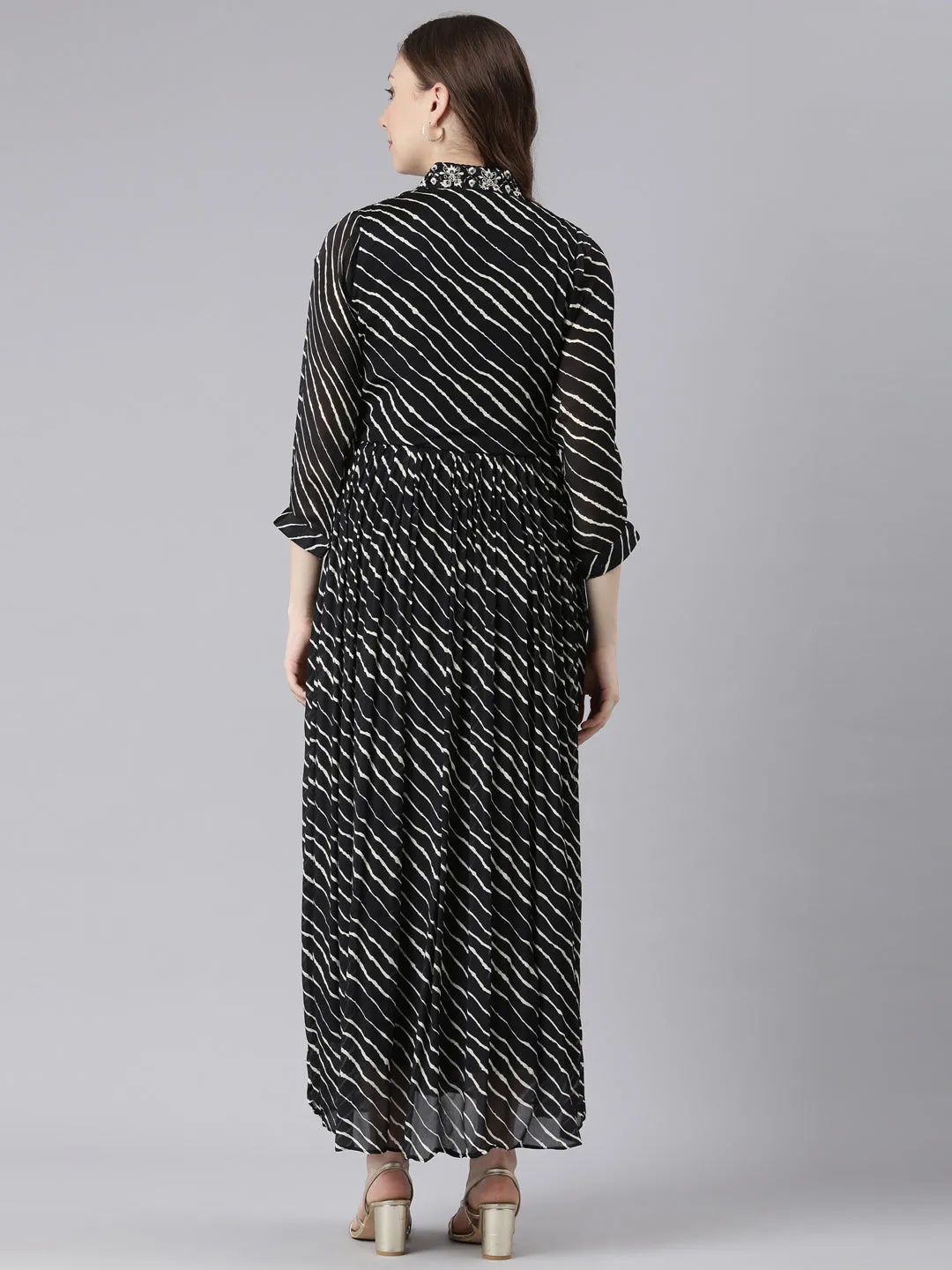 Neerus Black Cotton Straight Casual Ethnic Motifs Maxi Dresses
