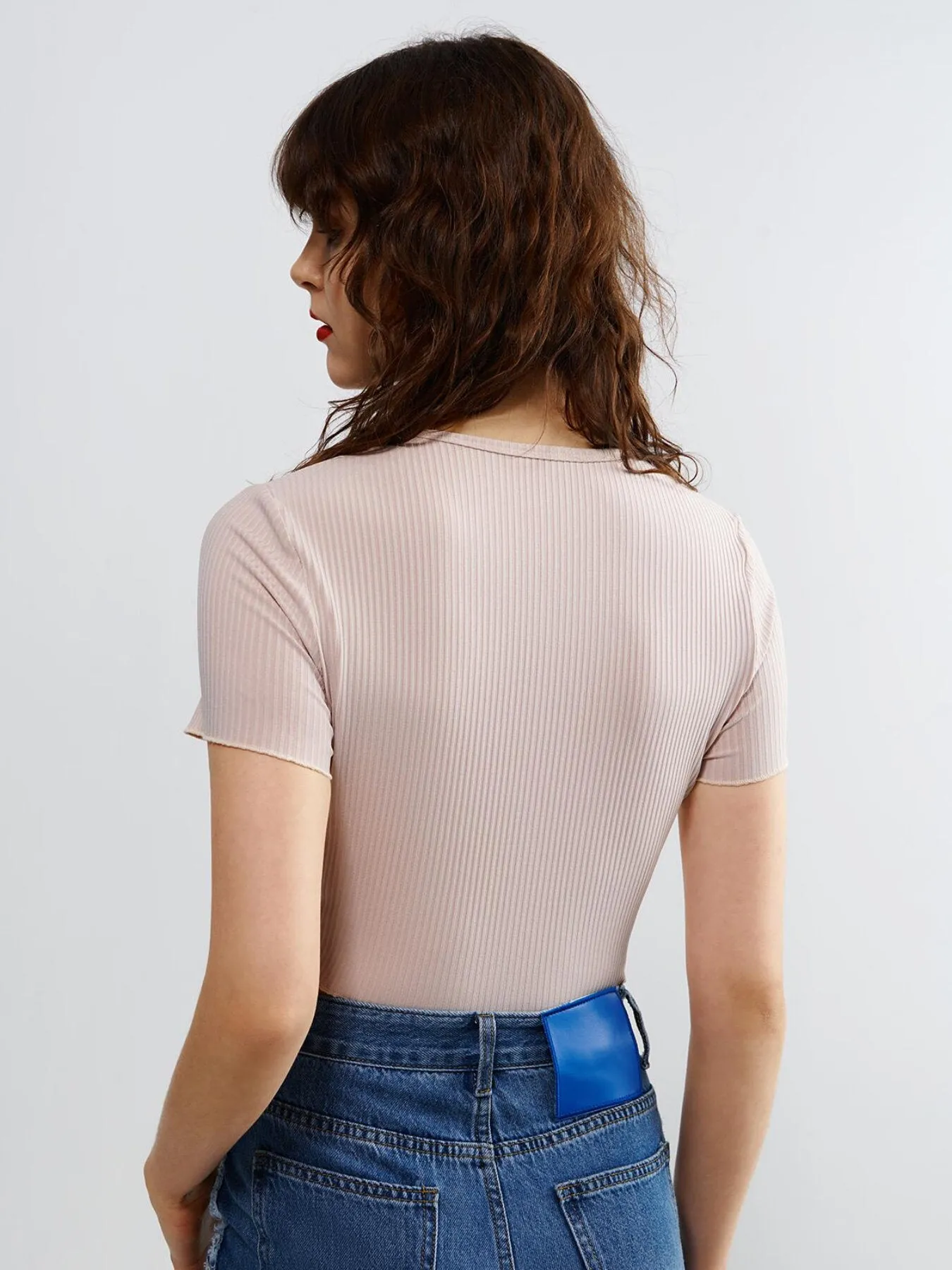 Plain Round Neck Rib Crop Tee