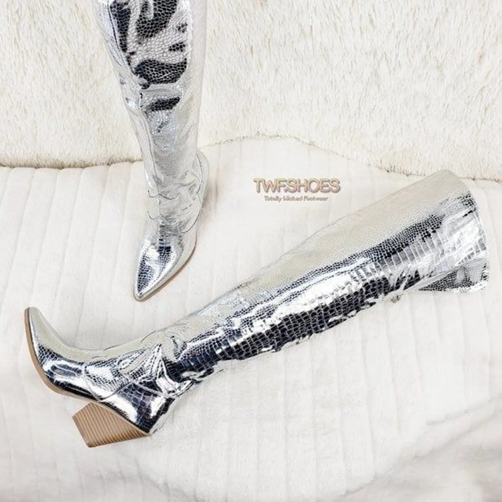 Size 6.5 Centura Silver Country Western thigh high Cowgirl Boots