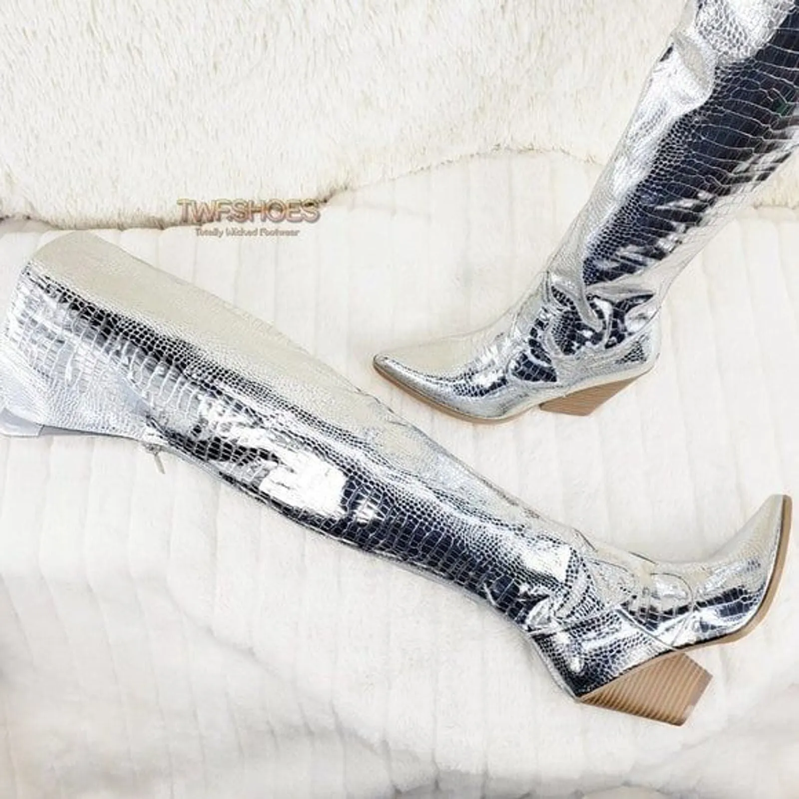 Size 6.5 Centura Silver Country Western thigh high Cowgirl Boots