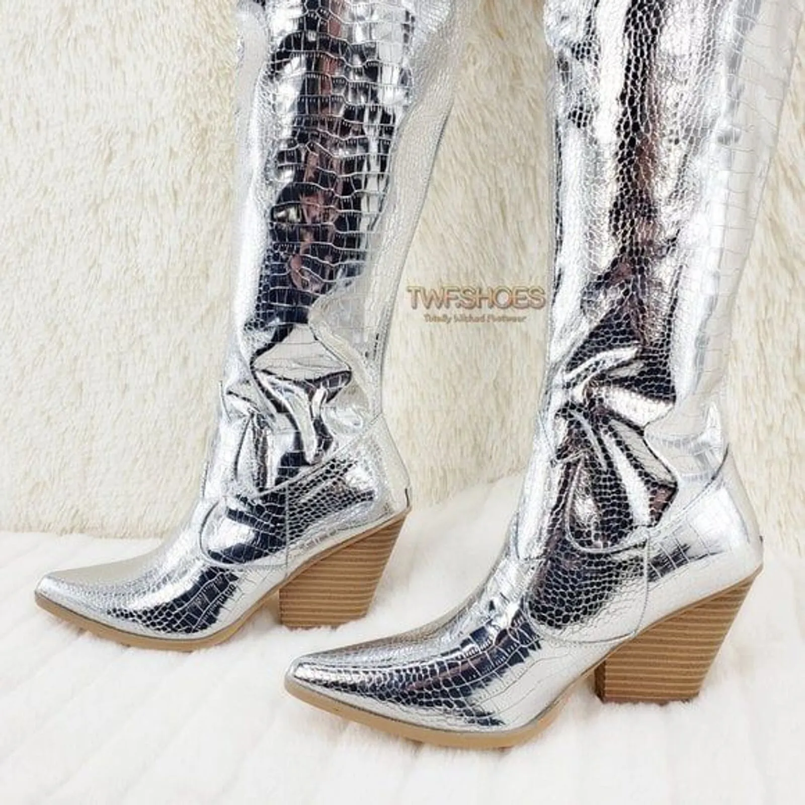 Size 6.5 Centura Silver Country Western thigh high Cowgirl Boots