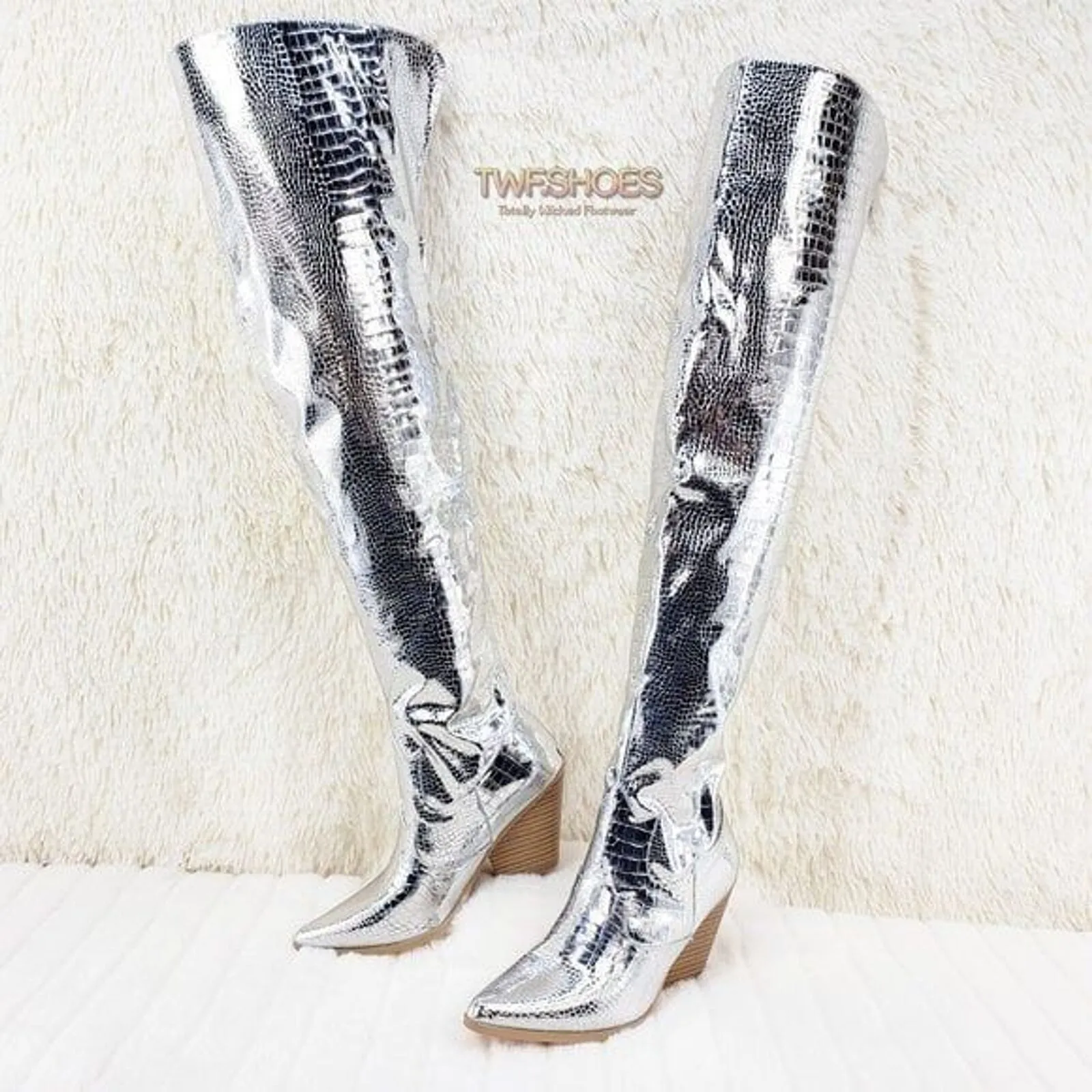 Size 6.5 Centura Silver Country Western thigh high Cowgirl Boots