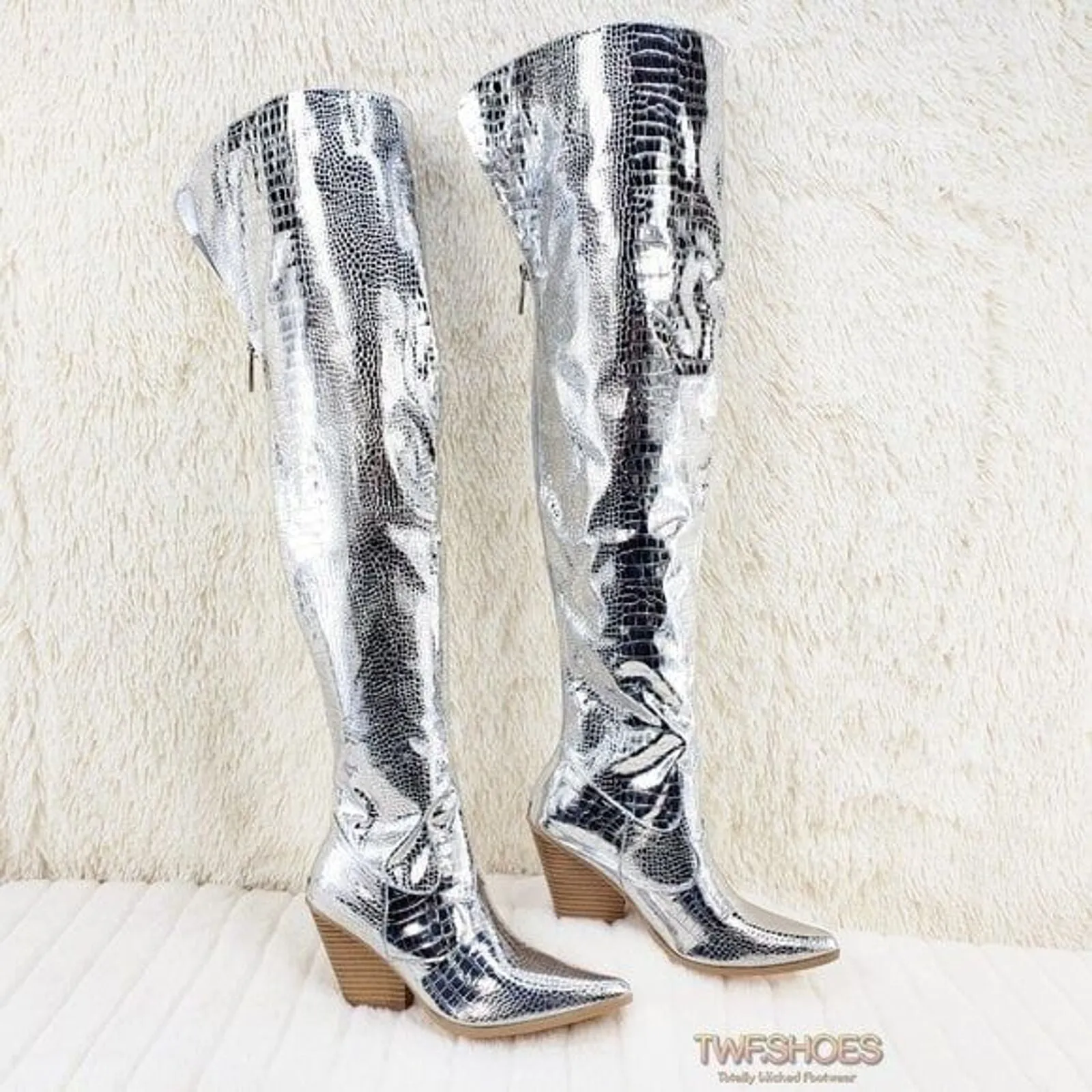 Size 6.5 Centura Silver Country Western thigh high Cowgirl Boots
