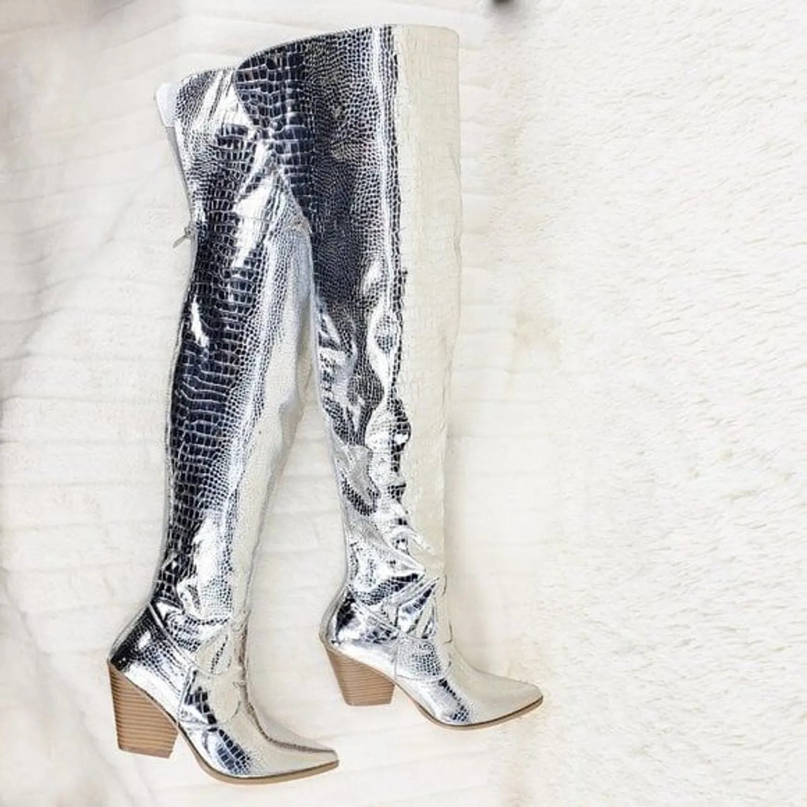 Size 6.5 Centura Silver Country Western thigh high Cowgirl Boots