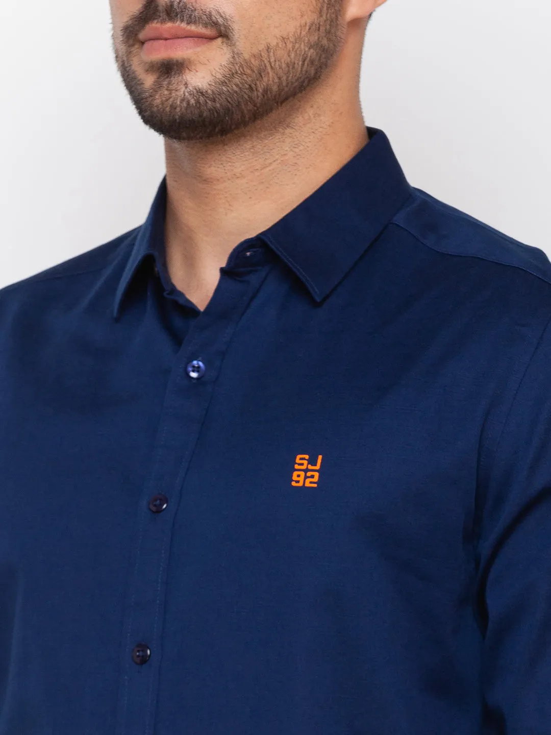 Spykar Ink Blue Cotton Full Sleeve Plain Shirt For Men