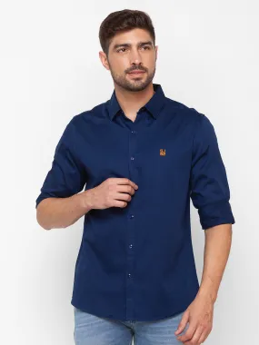 Spykar Ink Blue Cotton Full Sleeve Plain Shirt For Men