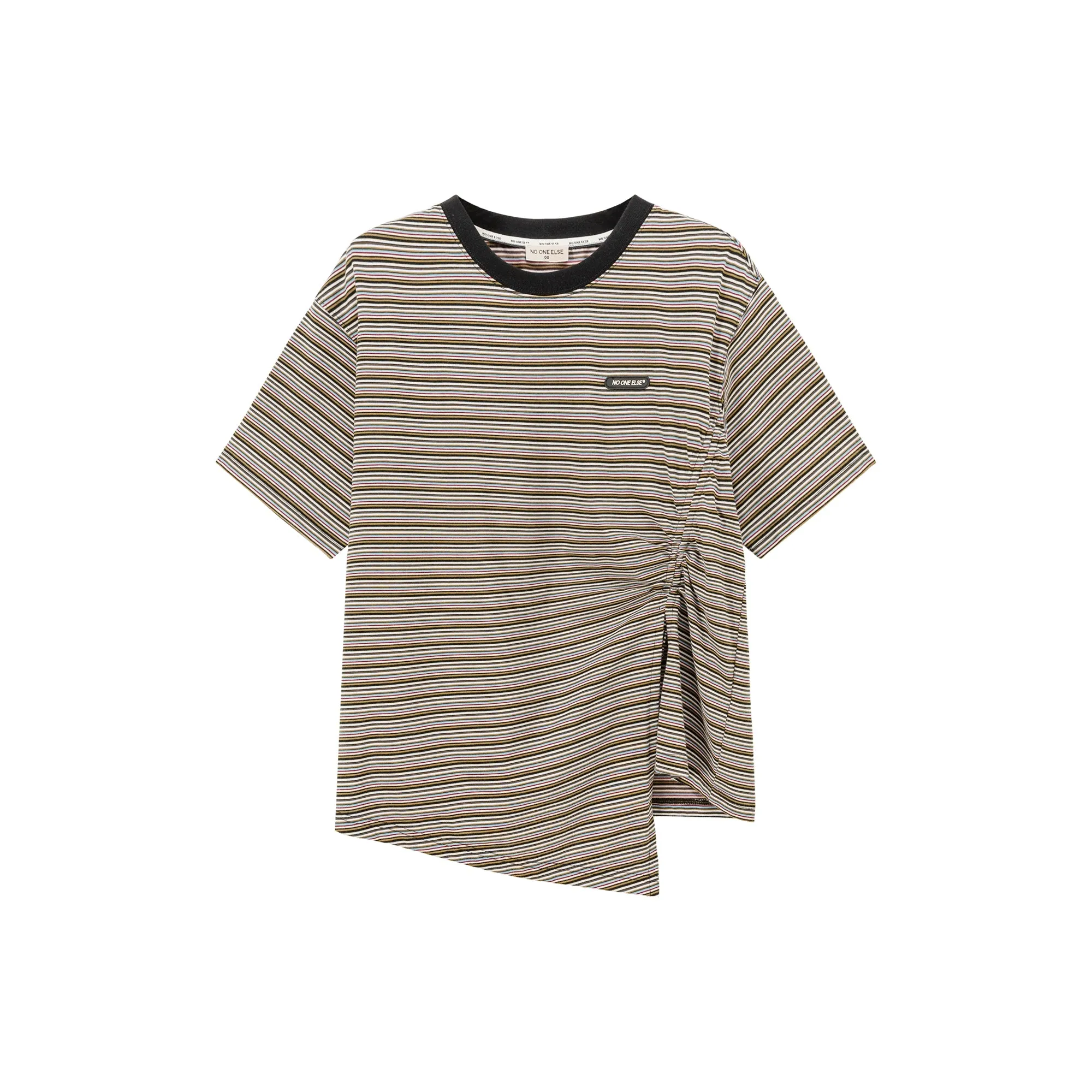 Striped Slit Shirring String T-Shirt