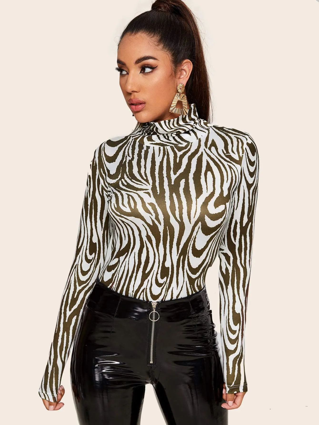 Zebra Striped Form Fitting Tee