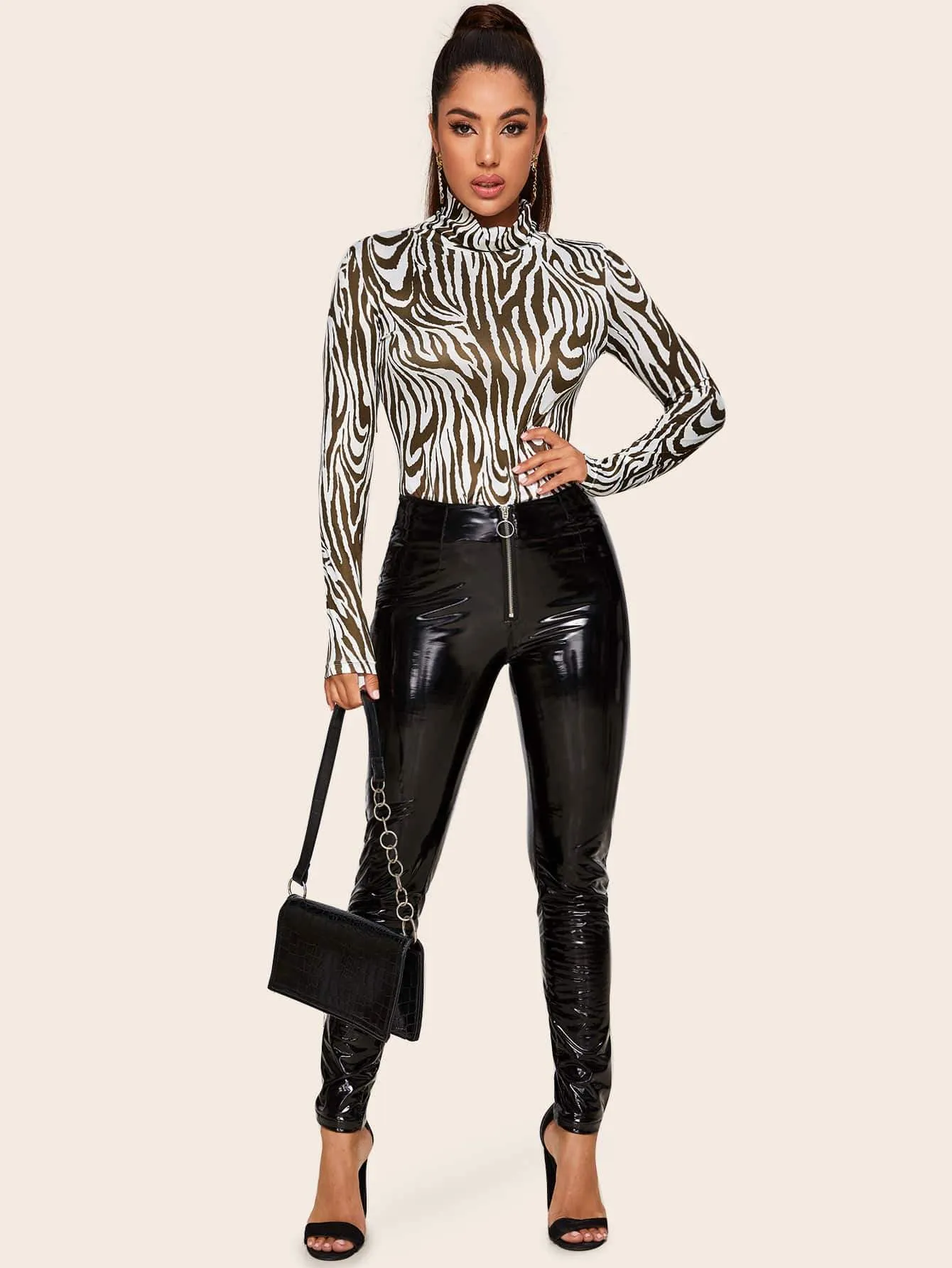 Zebra Striped Form Fitting Tee