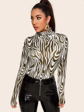 Zebra Striped Form Fitting Tee