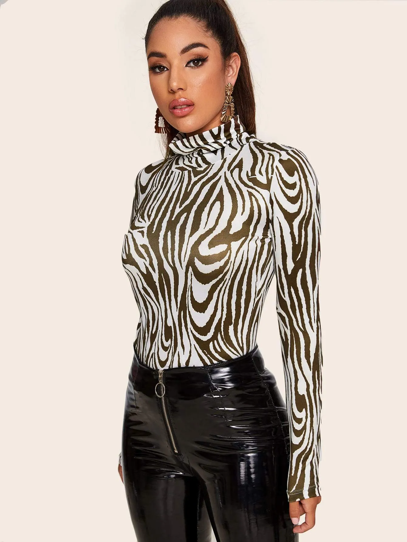 Zebra Striped Form Fitting Tee